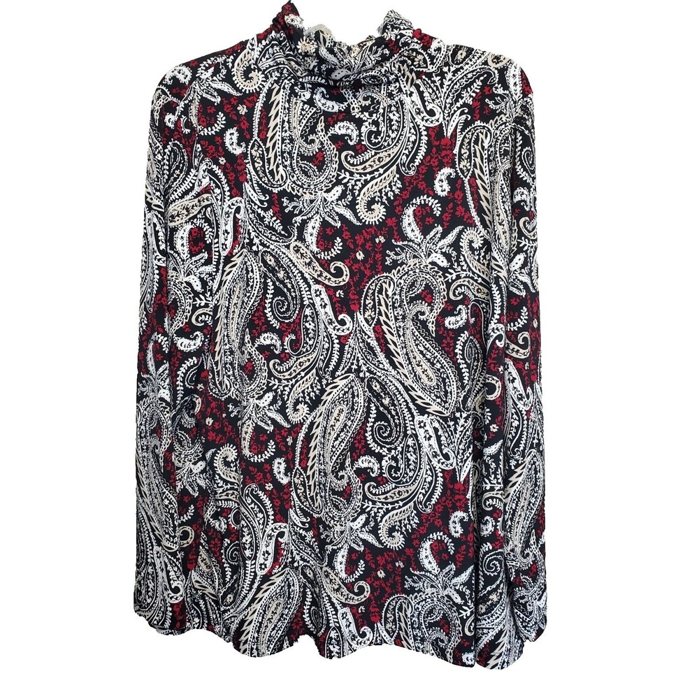 Susan Graver Paisley Ruched Turtleneck LiquidKnit Long Sleeve Tunic Size Large